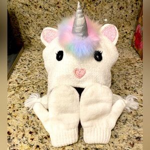 The Children’s Place Unicorn Winter Hat and Mittens for Baby, Sz 6-12 Months